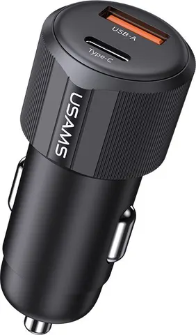 USAMS φορτιστής αυτοκινήτου CC283, USB & USB-C, 60W, μαύρος