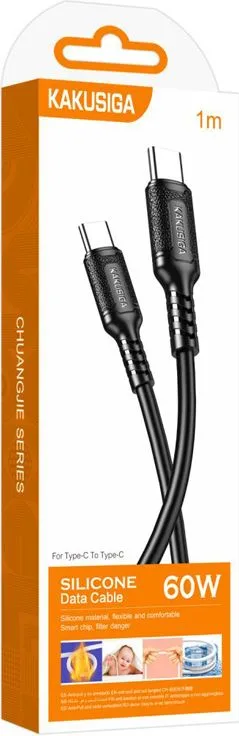 KAKUSIGA καλώδιο USB-C σε USB-C KSC-984, σιλικόνης, 60W, 480Mbps, 1m, μαύρο — εικόνα 4