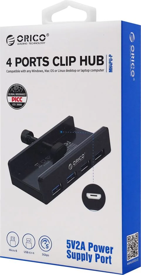 ORICO USB hub MH4PU-P με σφιγκτήρα, 4x θυρών, 5Gbps, USB σύνδεση, ασημί — εικόνα 6