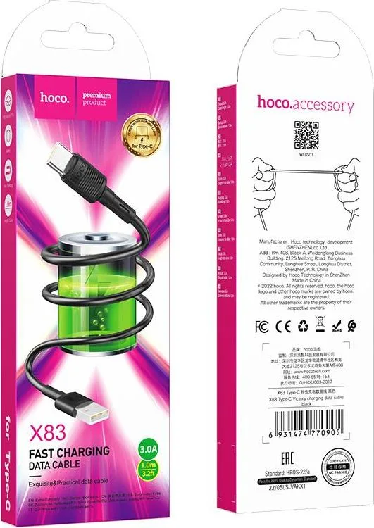 HOCO X83 καλώδιο φόρτισης Victory Type-C, μαύρο — εικόνα 2