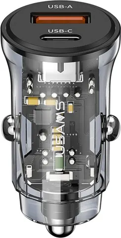 USAMS φορτιστής αυτοκινήτου US-CC164, USB & USB-C, 30W, μαύρος
