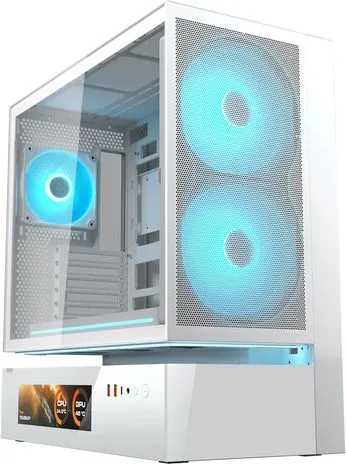 Cougar Midi Tower Case, CFV235 Vision, ARGB, LCD Display, Mesh, White
