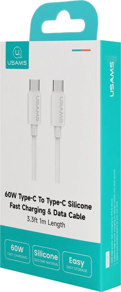 USAMS καλώδιο USB-C SJ787, σιλικόνης, 60W, 480Mbps, 1m, λευκό — εικόνα 7