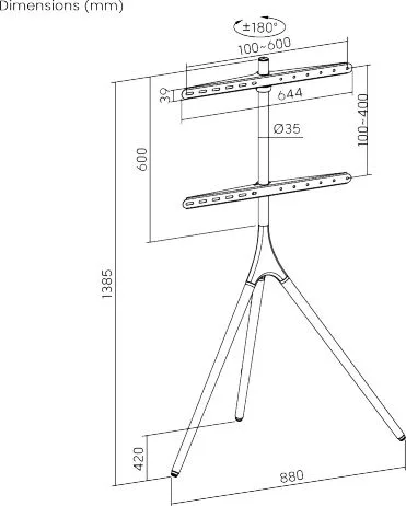 POWERTECH βάση τηλεόρασης δαπέδου PT-1400, 45-65", έως 32kg — εικόνα 7