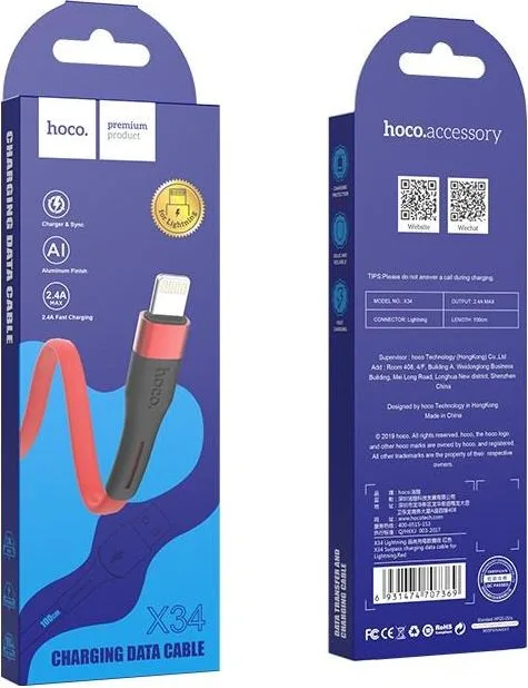 HOCO X34 Surpass καλώδιο φόρτισης Lightning κόκκινο — εικόνα 2