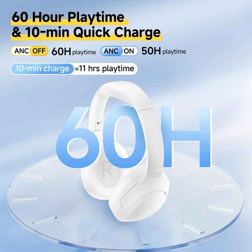 QCY H3 Lite Headset White - ANC Noise Canceling 40mm drivers 68ms latency - 60h battery — εικόνα 3