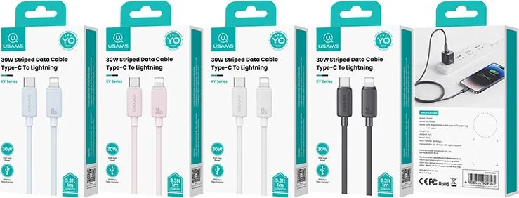 USAMS καλώδιο Lightning σε USB-C US-SJ692, 30W, 480Mbps, 1m, λευκό — εικόνα 6