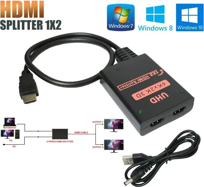 POWERTECH HDMI splitter CAB-H173, 1-in σε 2-out, 4K/30Hz, HDR/HDCP, μαύρο — εικόνα 3