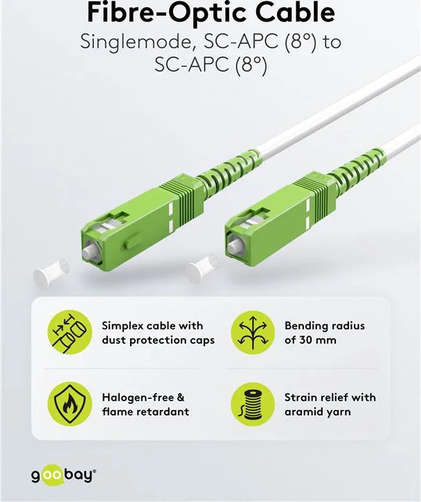 GOOBAY καλώδιο οπτικής ίνας SC-APC 59599, Singlemode OS2, 15m, λευκό — εικόνα 2