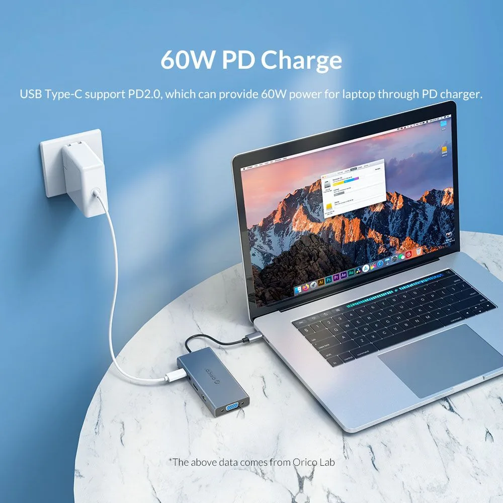 ORICO docking station MC-U501P, 5 θυρών, USB-C σύνδεση, 60W PD, 4K, γκρι — εικόνα 4