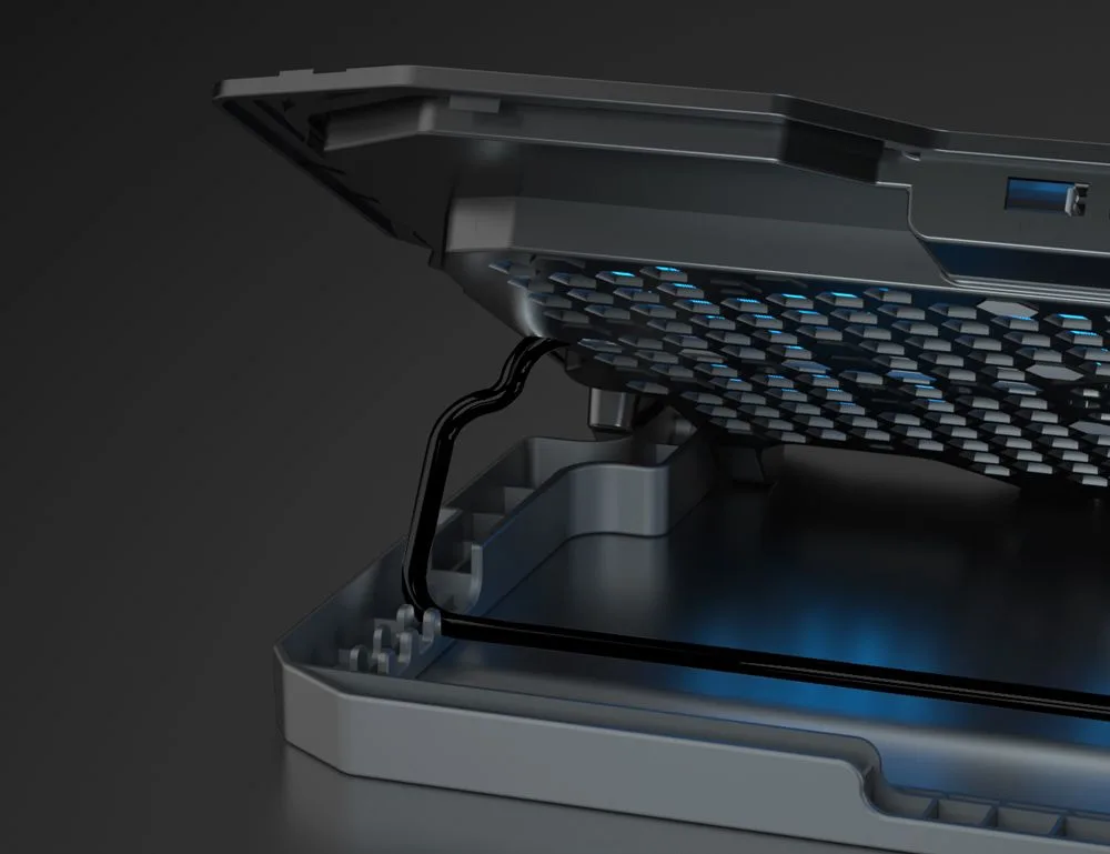 POWERTECH βάση & ψύξη laptop PT-1346, έως 15.6", 2x 125mm LED fan, μαύρη — εικόνα 3