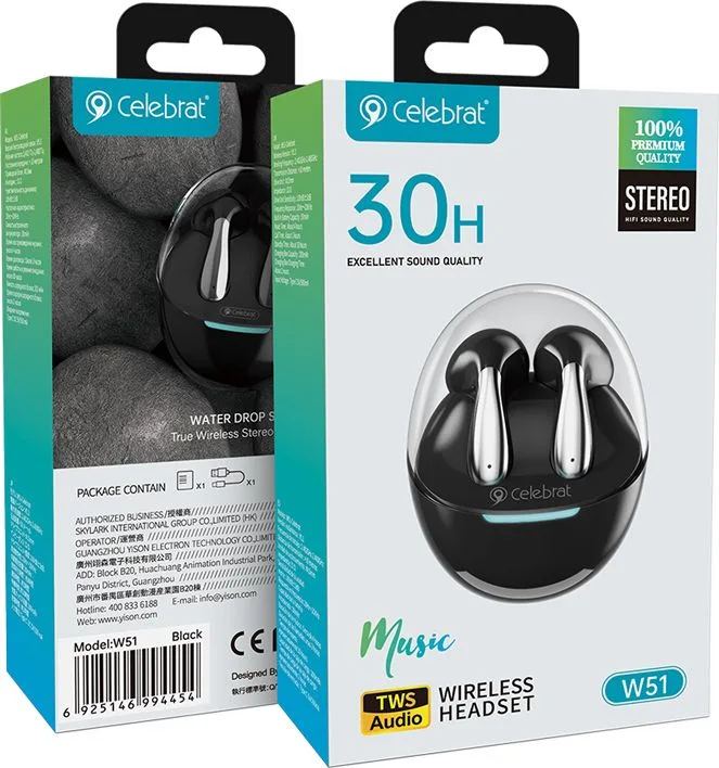 CELEBRAT earphones με θήκη φόρτισης W51, True Wireless, Φ13mm, μαύρα — εικόνα 5