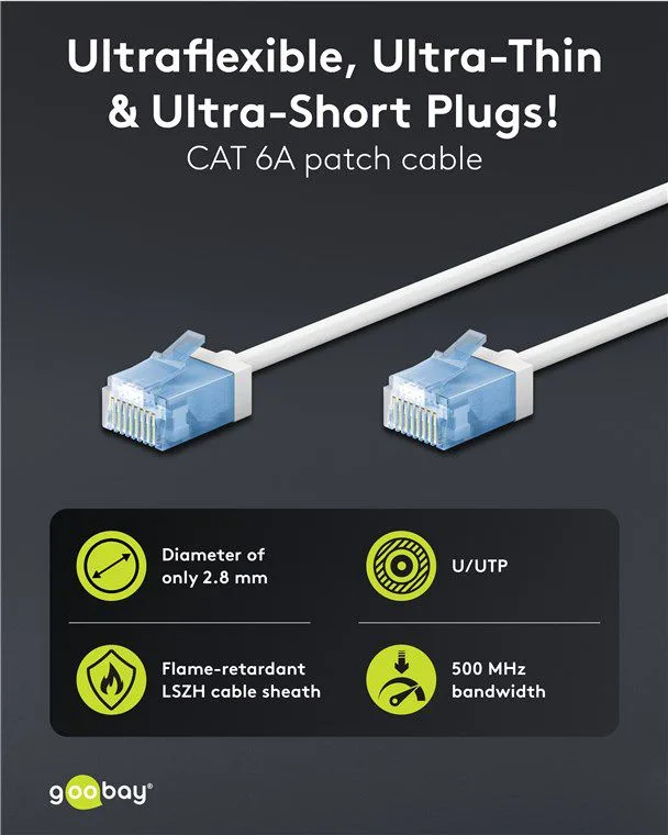GOOBAY καλώδιο δικτύου 74301, CAT 6A U/UTP, ultra slim, copper, 500MHz, 10m, λευκό — εικόνα 2