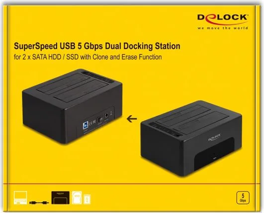 DELOCK docking station για 2.5" ή 3.5" SATA HDD/SSD 64187, 2 θέσεων, 5Gbps, clone/erase function, μαύρο — εικόνα 6