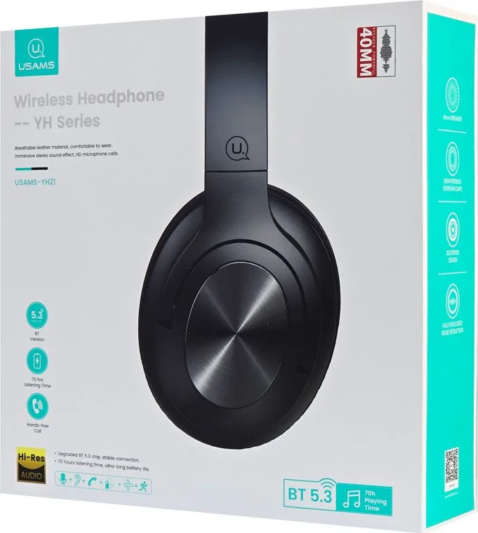 USAMS headphones YH21, ασύρματα & ενσύρματα, Φ40mm, 500mAh, μαύρα — εικόνα 8