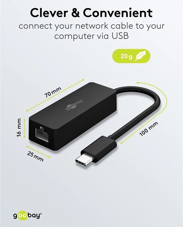 GOOBAY αντάπτορας δικτύου 76579, USB-C, 1000Mbps Ethernet, μαύρος — εικόνα 4