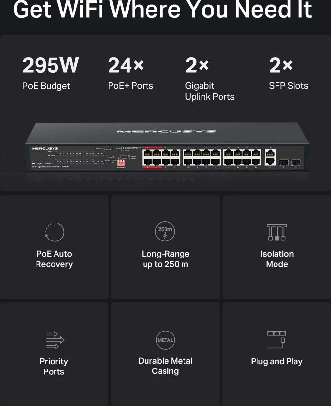 MERCUSYS rackmount switch MS128GP, 28x Gigabit θύρες, PoE+, V1.0 — εικόνα 4