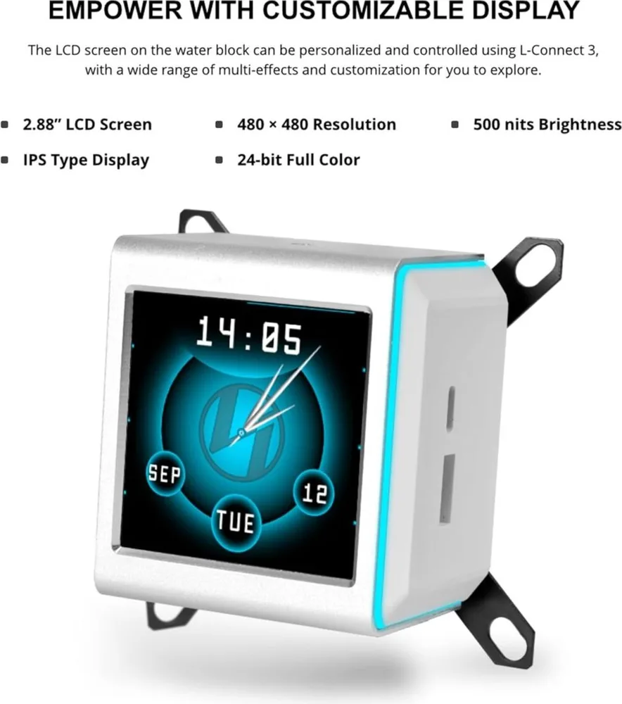 LIAN LI Galahad II LCD 280 TL Wireless White - AIO Water Cooler - AM5/AM4 - LGA 1851/1700/1200/115x — εικόνα 4