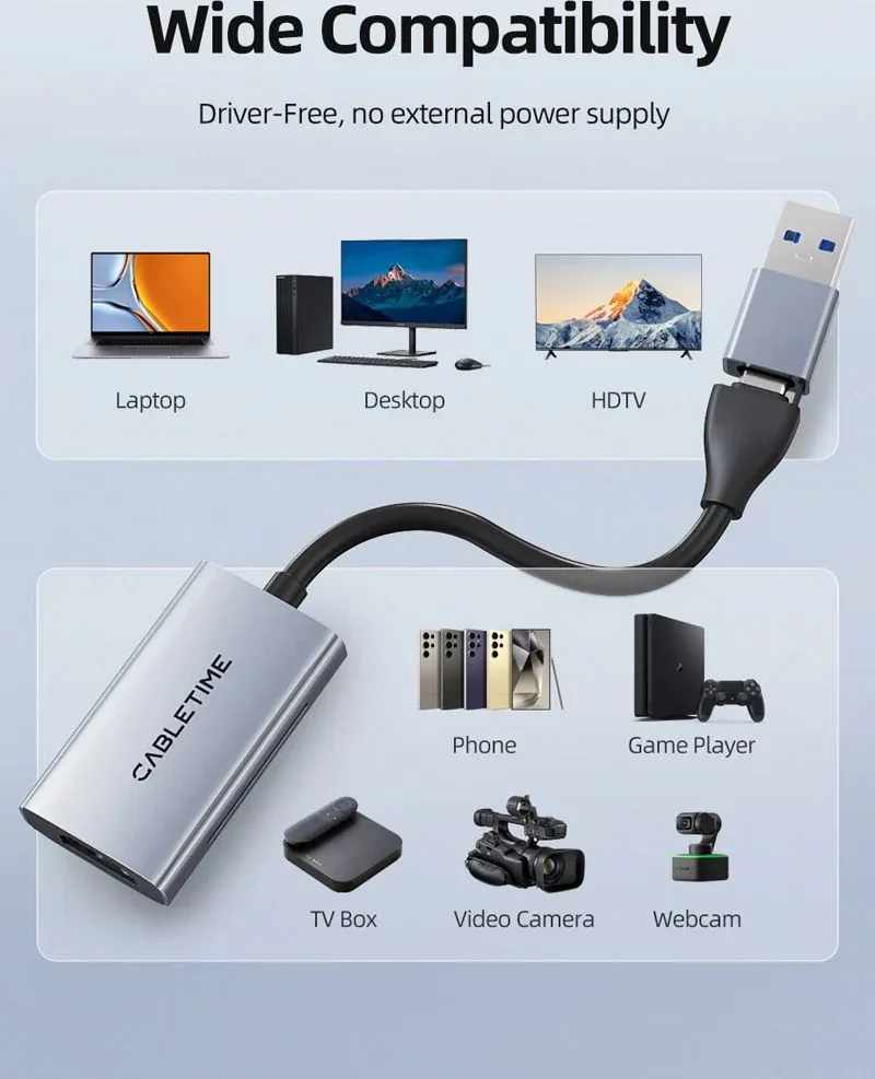 CABLETIME video capture CT-ACHC3-AG, HDMI/USB & USB-C, 4K/30Hz, γκρι — εικόνα 9
