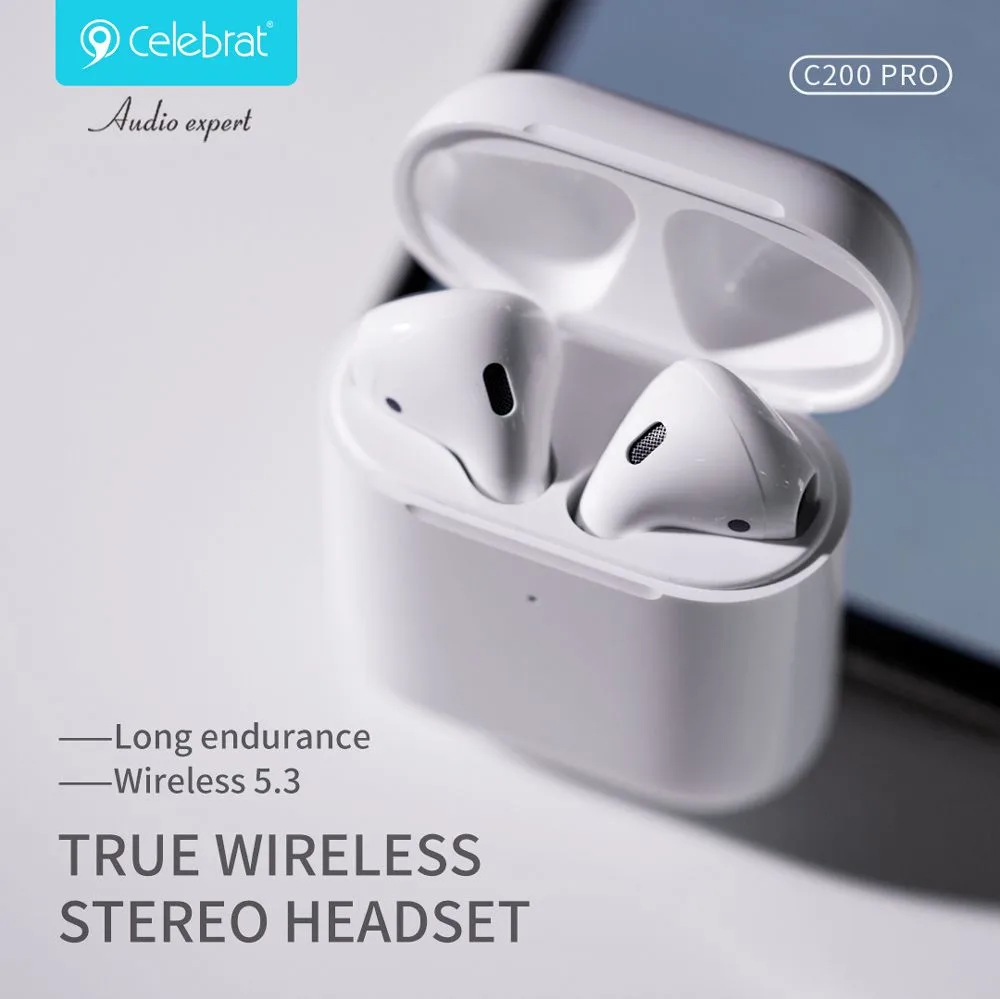 CELEBRAT earphones με θήκη φόρτισης C200 Pro, True Wireless, 13mm, 30/300mAh, λευκά — εικόνα 5