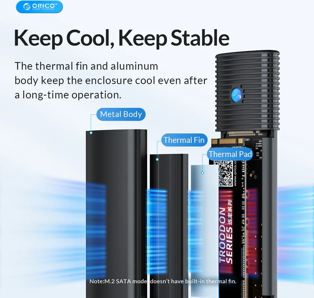ORICO θήκη για M.2 NVMe & SATA SSD PWDM2-G2, 10Gbps, tool free, μπλε — εικόνα 4