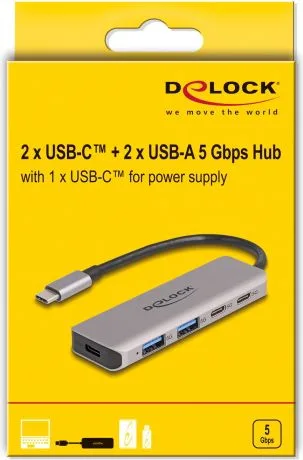 DELOCK USB hub 64239, 4x θυρών, 5Gbps, USB-C σύνδεση, γκρι — εικόνα 3
