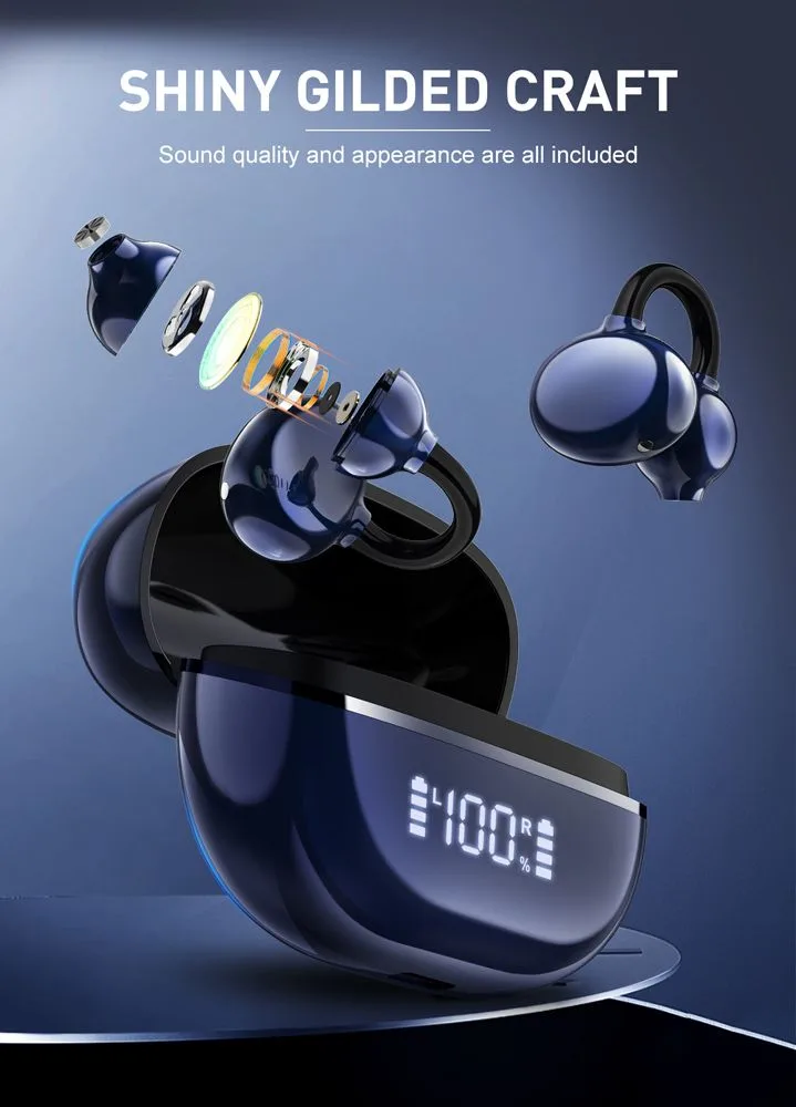 LDNIO earphones με θήκη φόρτισης T09, OWS, Φ10mm, 35/400mAh, μπλε — εικόνα 2