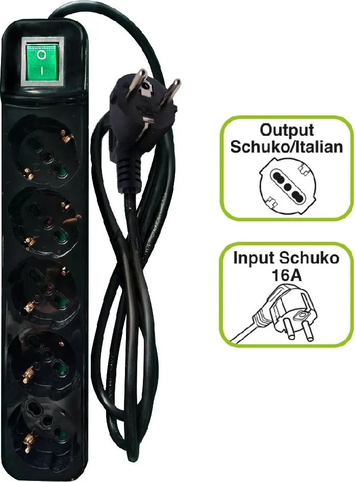 TECNOWARE FMP5GIG πολύμπριζο 5 ΘΕΣΕΩΝ Schuko, με ΔΙΑΚΟΠΤΗ — εικόνα 2