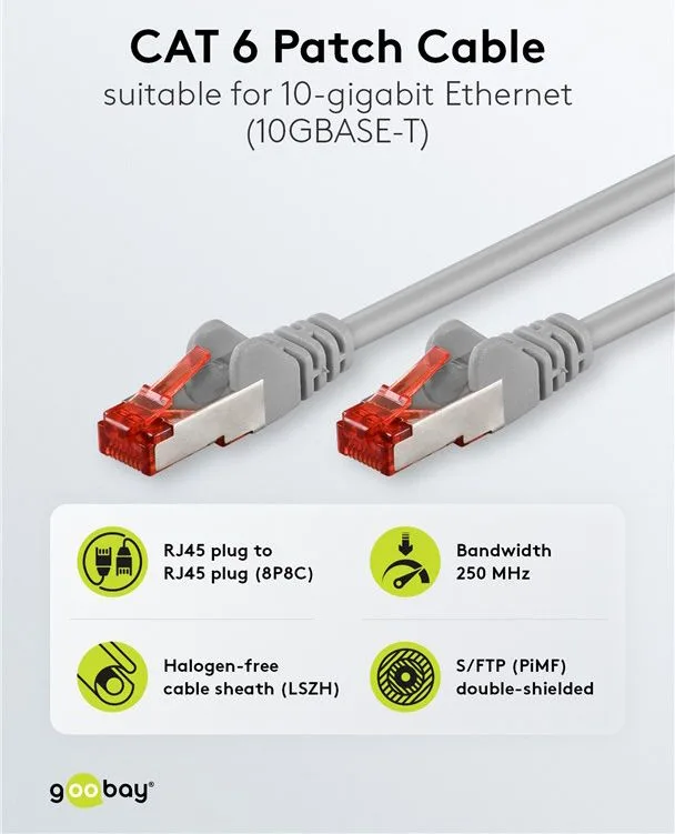GOOBAY καλώδιο δικτύου 50888, CAT 6 S/FTP, copper, 250MHz, 3m, γκρι — εικόνα 2