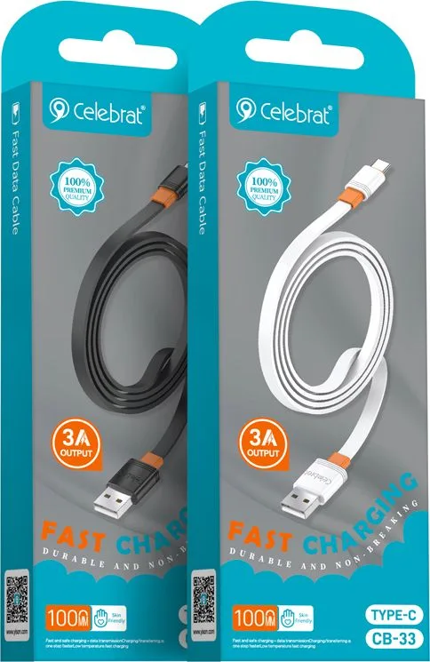 CELEBRAT καλώδιο USB-C σε USB CB-33C, flat, 3A, 1m, μαύρο — εικόνα 4