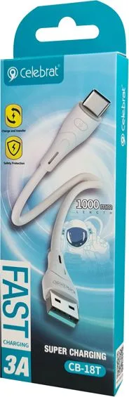 CELEBRAT καλώδιο USB-C σε USB CB-18T, 3A, 480Mbps, 1m, λευκό — εικόνα 2