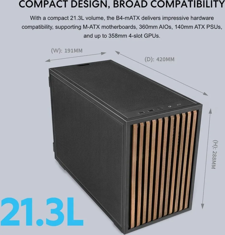 LIAN LI Dan-B4 Wood Black - mATX Mesh - PC Gaming Case - 2x 120 Fans Included - GPU Support 358.9mm — εικόνα 3