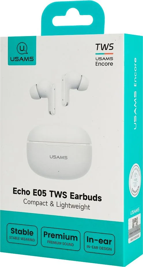 USAMS earphones με θήκη φόρτισης E05, True Wireless, BT 6.0, λευκό — εικόνα 8