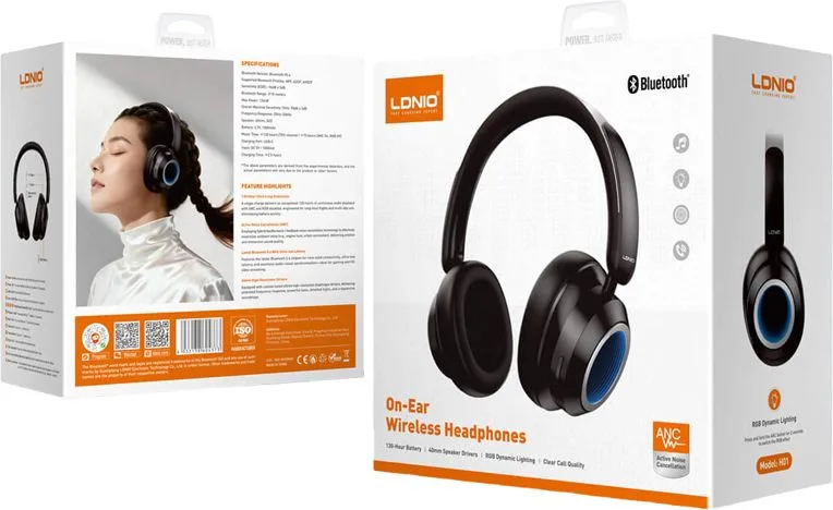 LDNIO headphones H01, ασύρματα & ενσύρματα, 40mm, 1000mAh, ANC, μαύρα — εικόνα 8