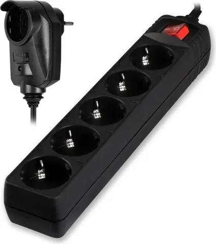 POWERTECH πολύπριζο ασφαλείας PT-994, 5+1 θέσεων schuko, 16A, 2m, μαύρο