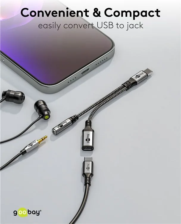 GOOBAY αντάπτορας USB-C σε 3.5mm & USB-C 74524, 60W, 480Mbps, γκρι — εικόνα 2