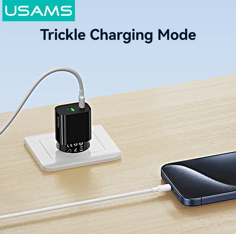 USAMS φορτιστής τοίχου CC317, USB & USB-C, 33W, GaN, μαύρος — εικόνα 3