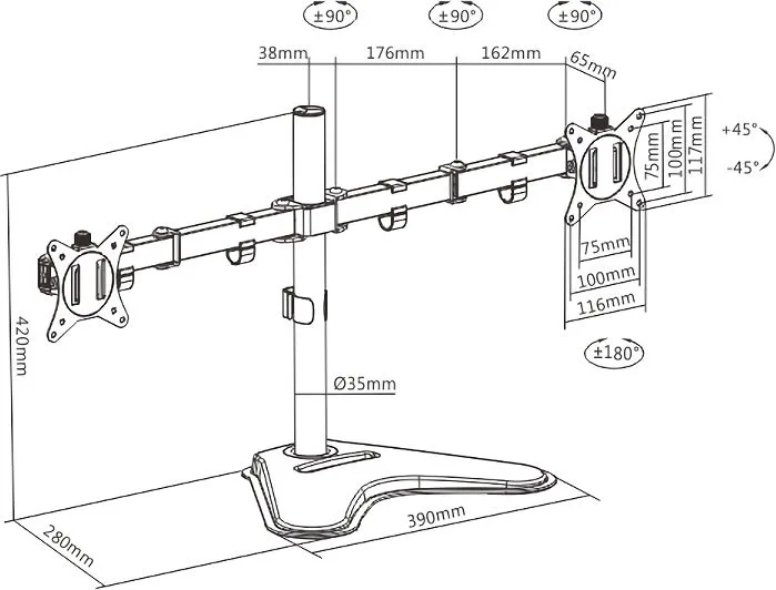 BRATECK βάση γραφείου για 2x οθόνες LDT66-T024, 17-32", έως 9kg — εικόνα 5