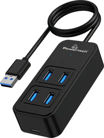POWERTECH USB 3.2 hub PTR-0157, 4x θυρών, 5Gbps, USB σύνδεση, 1m, μαύρο
