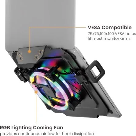 BRATECK βάση & ψύξη laptop NBH-8GL για βάση VESA, RGB, έως 17", μαύρη — εικόνα 5