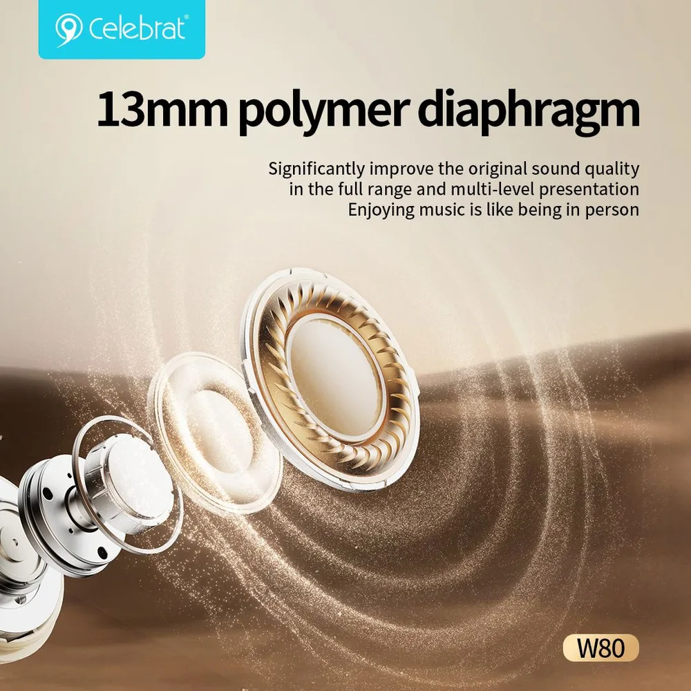CELEBRAT earphones με θήκη φόρτισης W80, True Wireless, 13mm, 30/230mAh, λευκά — εικόνα 3