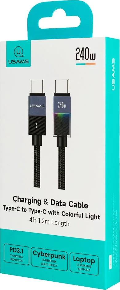 USAMS καλώδιο USB-C SJ775, 240W, 480Mbps, 1.2m, μαύρο — εικόνα 7