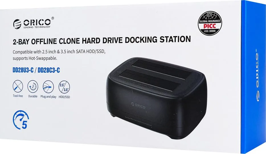 ORICO docking station για 2.5" ή 3.5" SATA HDD/SSD DD28U3-C, 2 θέσεων, 5Gbps, clone function, μαύρο — εικόνα 7