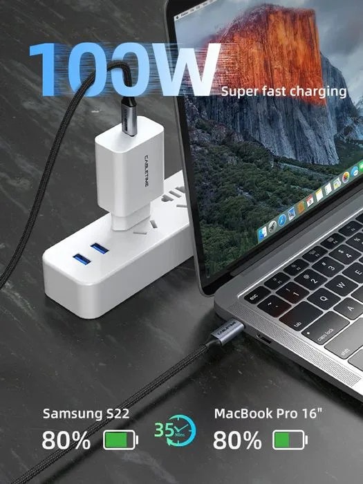 CABLETIME καλώδιο USB-C CT-C160-PU31-CMCM2, USB 3.2, 100W, 20Gbps, 4K, 1.5m, μαύρο — εικόνα 2