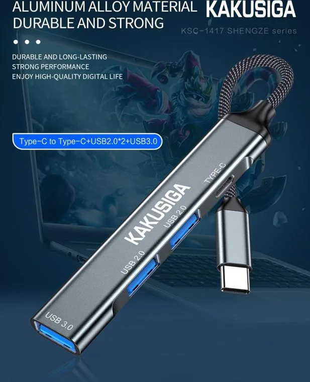 KAKUSIGA USB hub KSC-1417, 4x θυρών, USB 3.0, 5Gbps, USB-C σύνδεση, γκρι — εικόνα 4