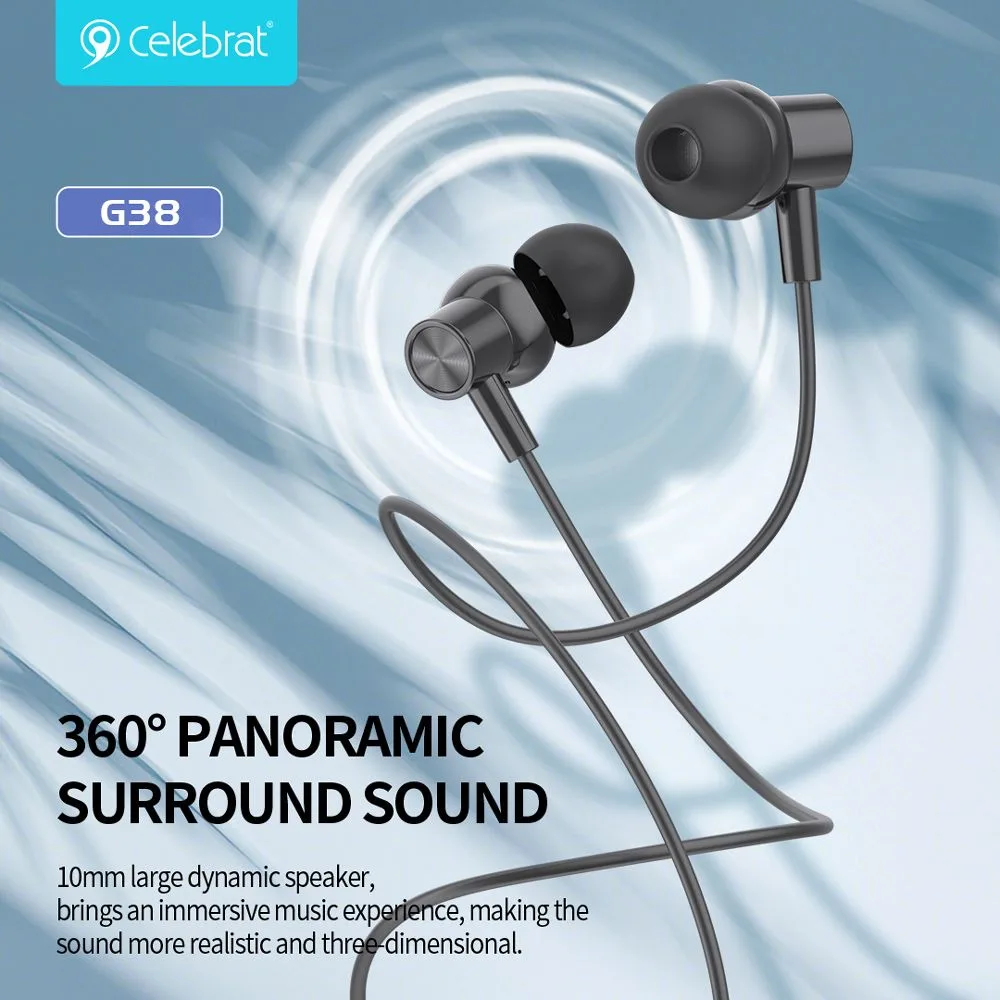 CELEBRAT earphones με μικρόφωνο G38, USB-C σύνδεση, 10mm, 1.2m, λευκά — εικόνα 4