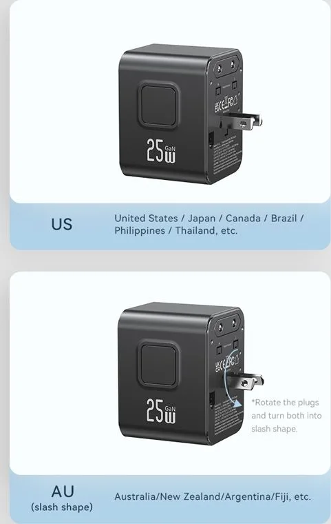 USAMS φορτιστής/αντάπτορας πρίζας CC309, USB & 2x USB-C, universal, 25W, μαύρος — εικόνα 6