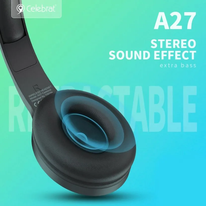 CELEBRAT headphones A27, wireless & wired, Bluetooth 5.3, Φ40mm, μαύρα — εικόνα 2