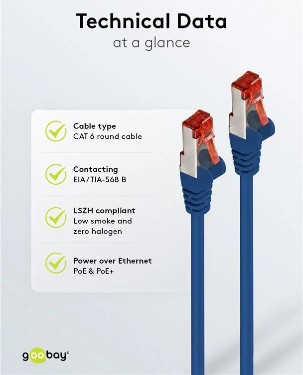 GOOBAY καλώδιο δικτύου 68269, CAT 6 S/FTP, copper, 250MHz, 3m, μπλε — εικόνα 6