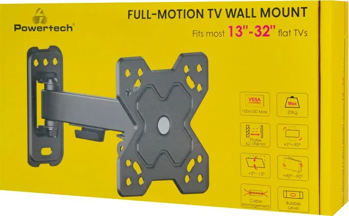 POWERTECH επιτοίχια βάση τηλεόρασης PT-1277, 13-32", έως 20kg, full motion — εικόνα 4